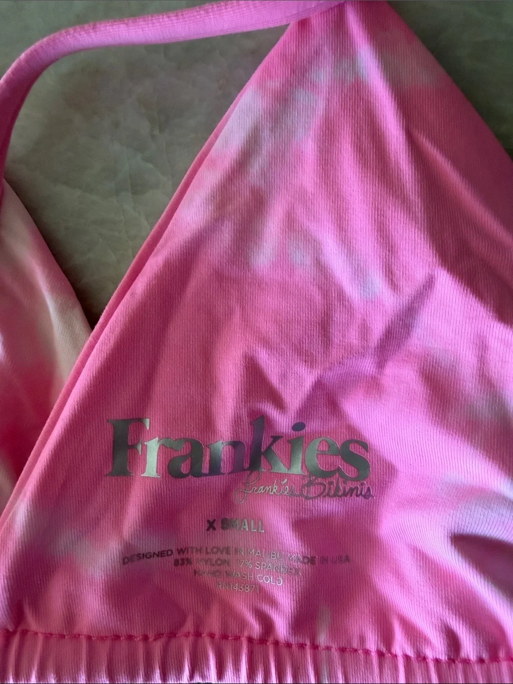 Frankie’s Bikinis Pink Tie-Dye Triangle Bikini Top